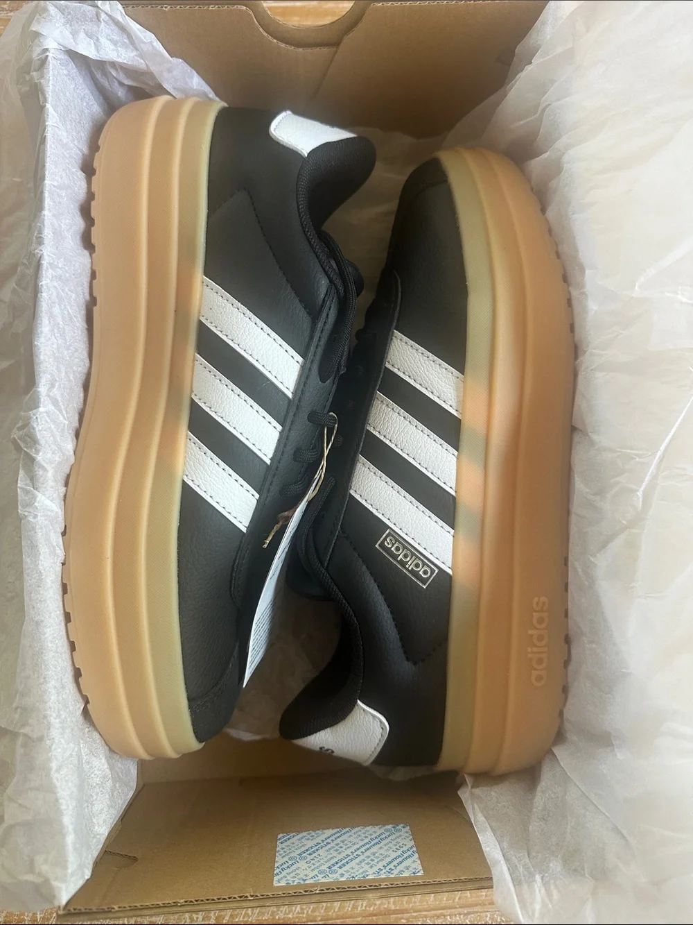 Adidas VL Court Bold Black Sneakers with White Stripes and Gum Platform Sole - Picture 4 of 5